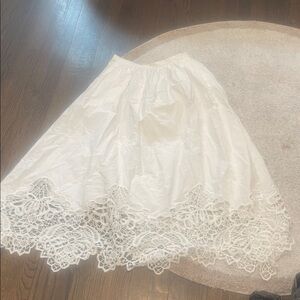Zara White A-Line Skirt with Crochet Lace Hem